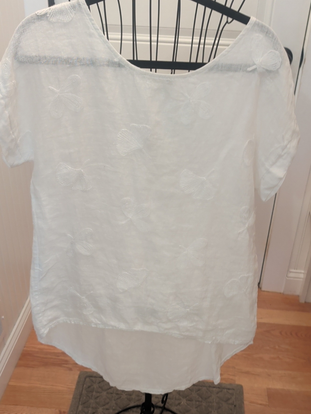 Nwt Italian White Linen Short-Sleeve Hi Lo  Tunic Top